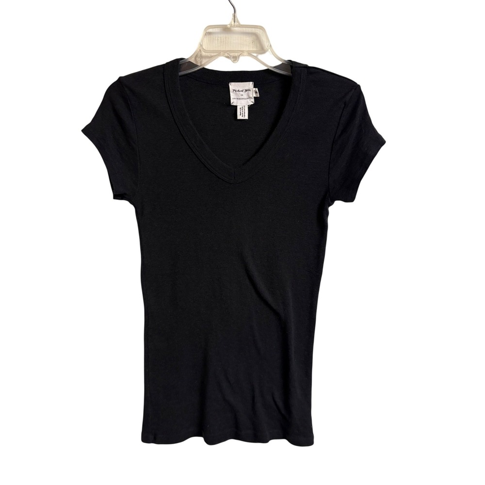 Michael Stars for‎ Anthropologie Womens Black V-Neck Short Sleeve T-Shirt OS